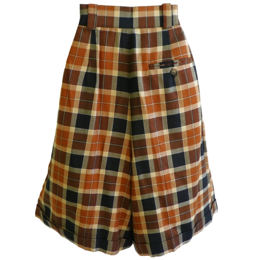 Plaid Pleated Bermuda Shorts Vintage 90s Jones New York High Waist Wide Leg USA - Picture 3 of 7